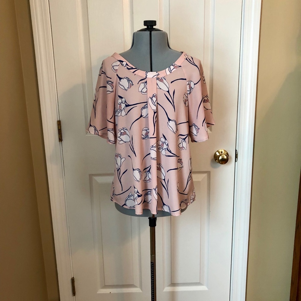 Sienna Sky, Pink & Blue Print Top, Size XS